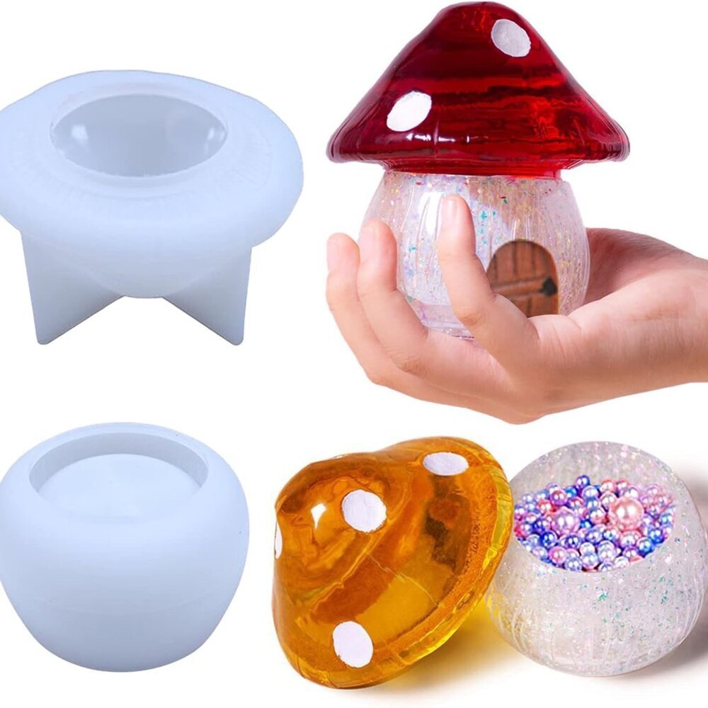 with Lid, Cute Mushroom Silicone Moulds, Jars Epoxy Mold for Jewelry Storage Box